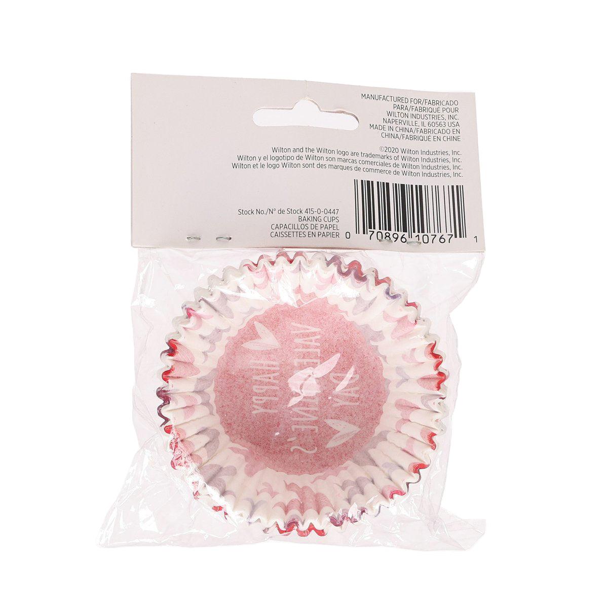 Valentine baking cups with red circular print on white liners, 75-count