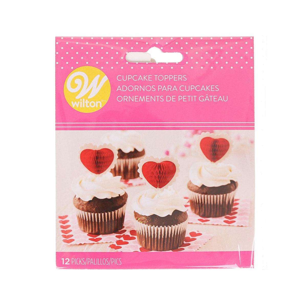 Valentine cupcake decoration picks, 12-piece set with red heart toppers