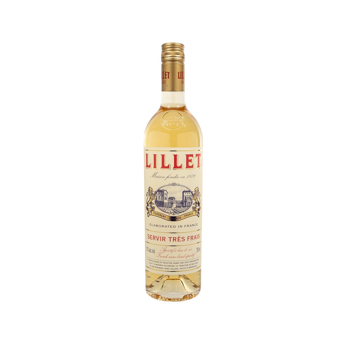 LILLET Aperitif Blanc bottle, 750 mL, clear glass with amber liquid and gold cap