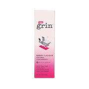 GRIN kids berry-flavored fluoride toothpaste box, pink and white front panel