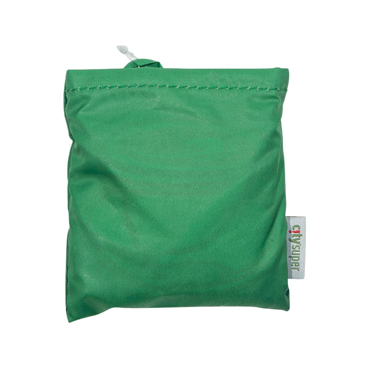 Folded small bag pouch, solid green with hanging fabric tag