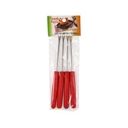 Fondue forks set, 4 stainless forks with red handles in clear retail pack