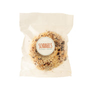 Everything bagel seasoning in sealed clear bag with round front label