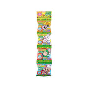 Baby vegetable biscuit pouch pack, 4 colorful sachets with cartoon graphics