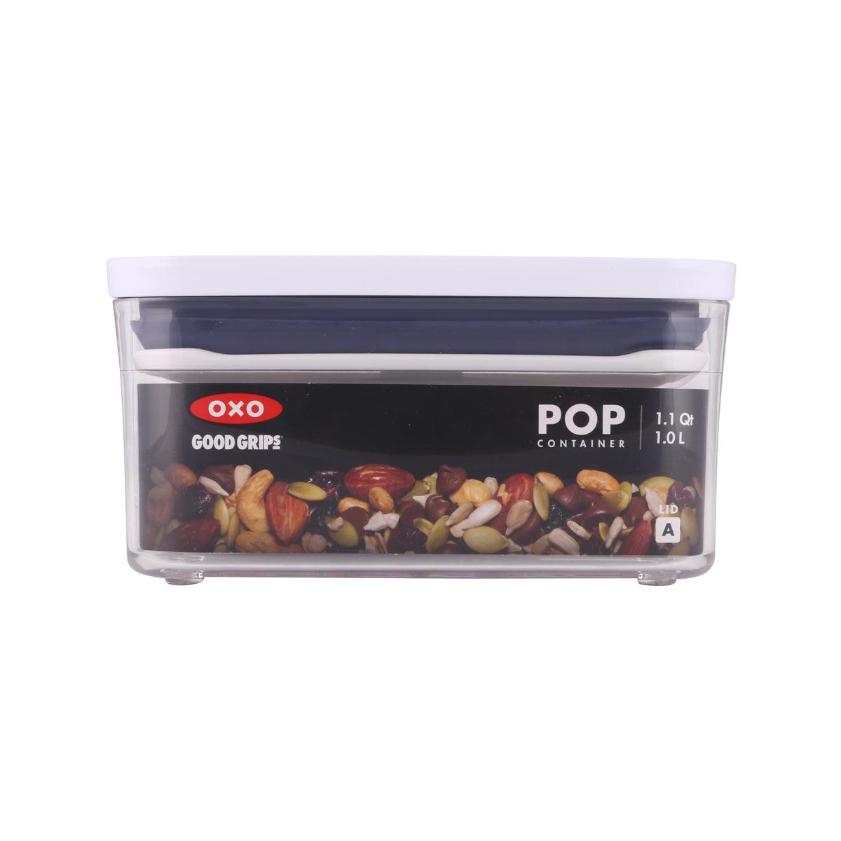 OXO Pop big square food container, clear plastic with dark gray lid