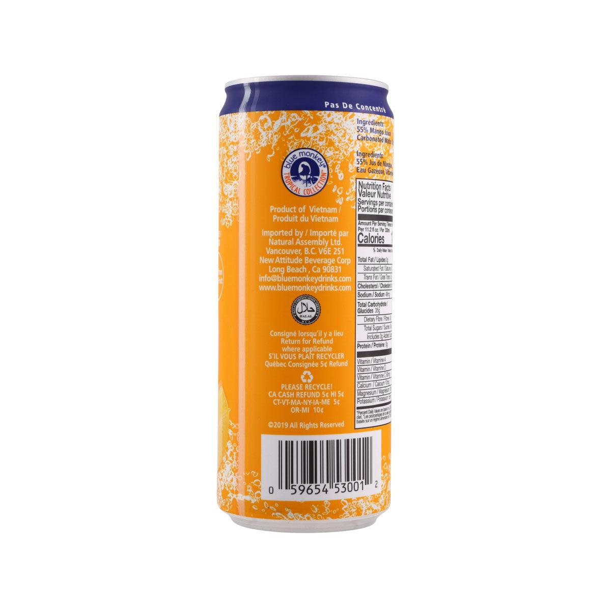 330 mL mango sparkling juice drink can, back label with barcode and details