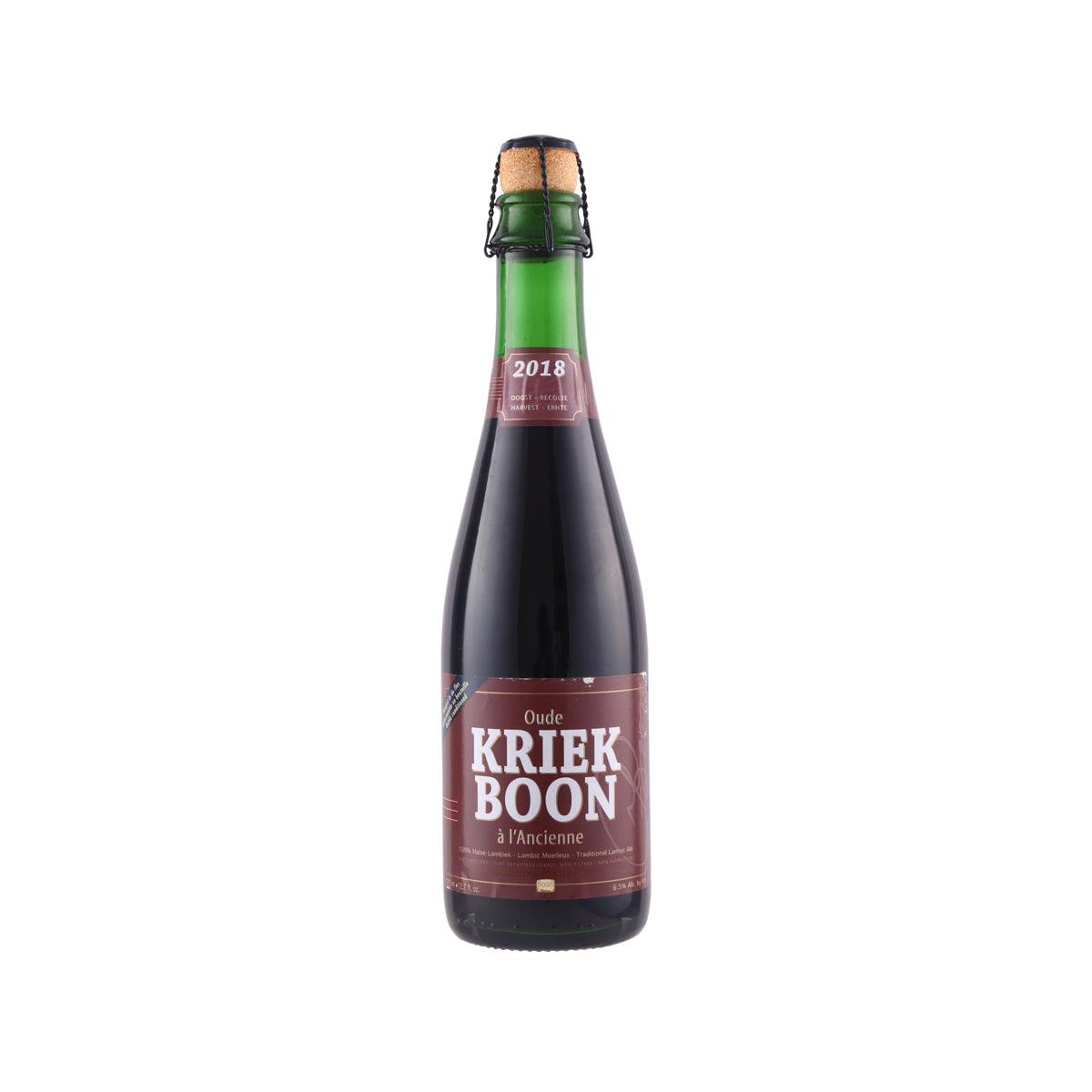 375 mL Oude Kriek beer bottle, dark glass with green cap and front label