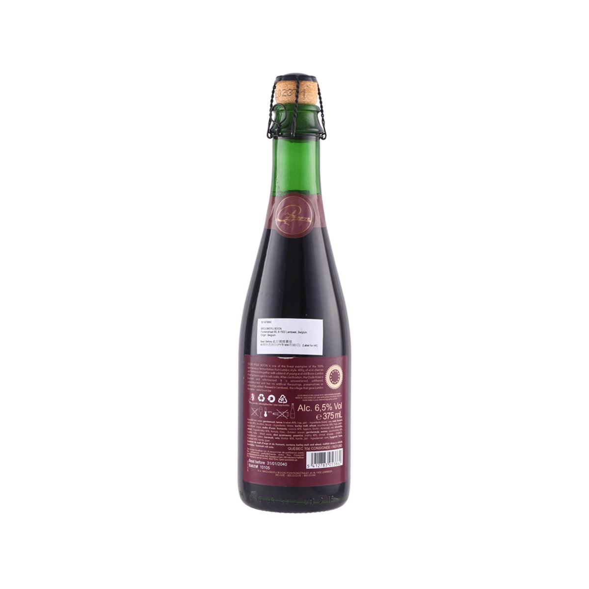 375 mL beer bottle, dark glass with green cap and back label with barcode