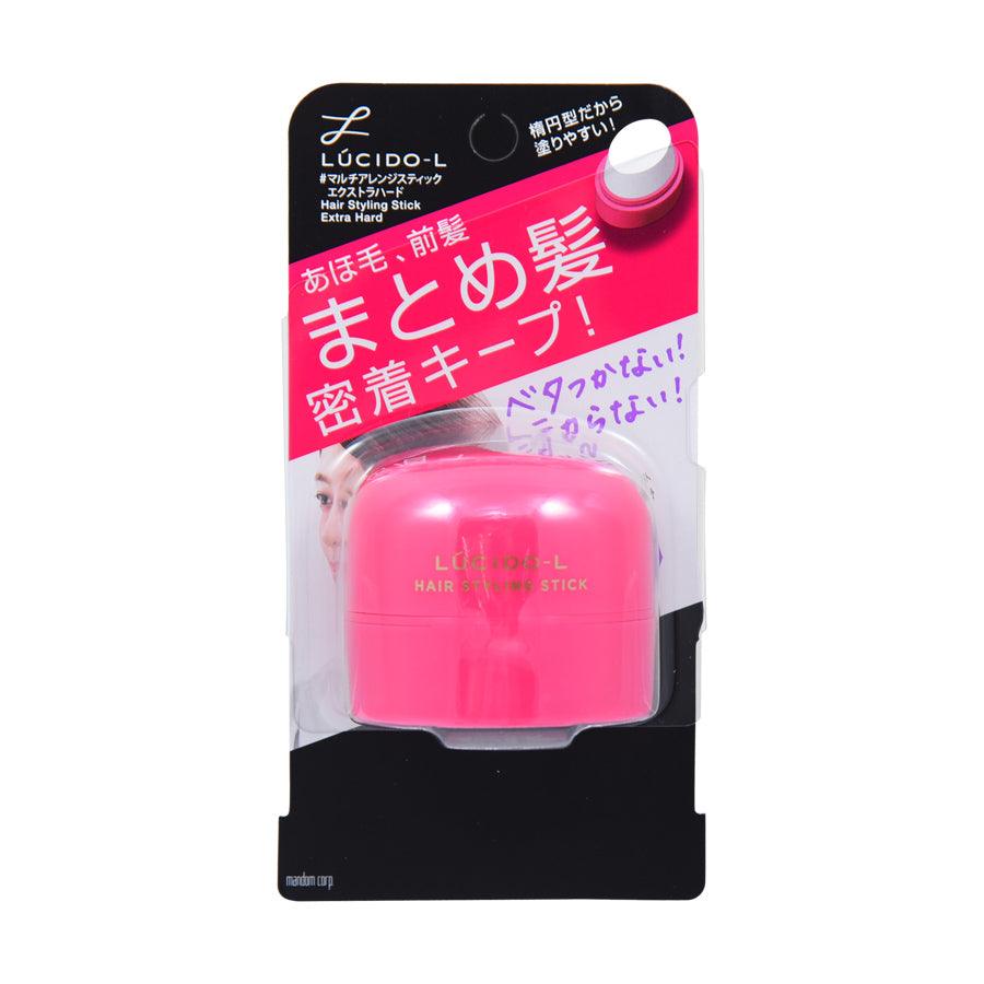 LUCIDO-L extra-hard hair styling stick in pink cap, 13g package front