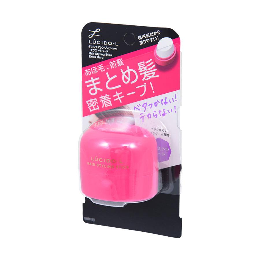 LUCIDO-L extra-hard hair styling stick, pink cap shown through blister pack