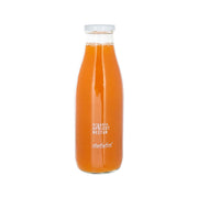 DAYLESFORD organic apricot nectar in clear glass bottle with white cap, orange liquid