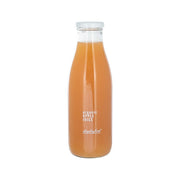 DAYLESFORD organic apple juice bottle, clear glass with orange juice and front label