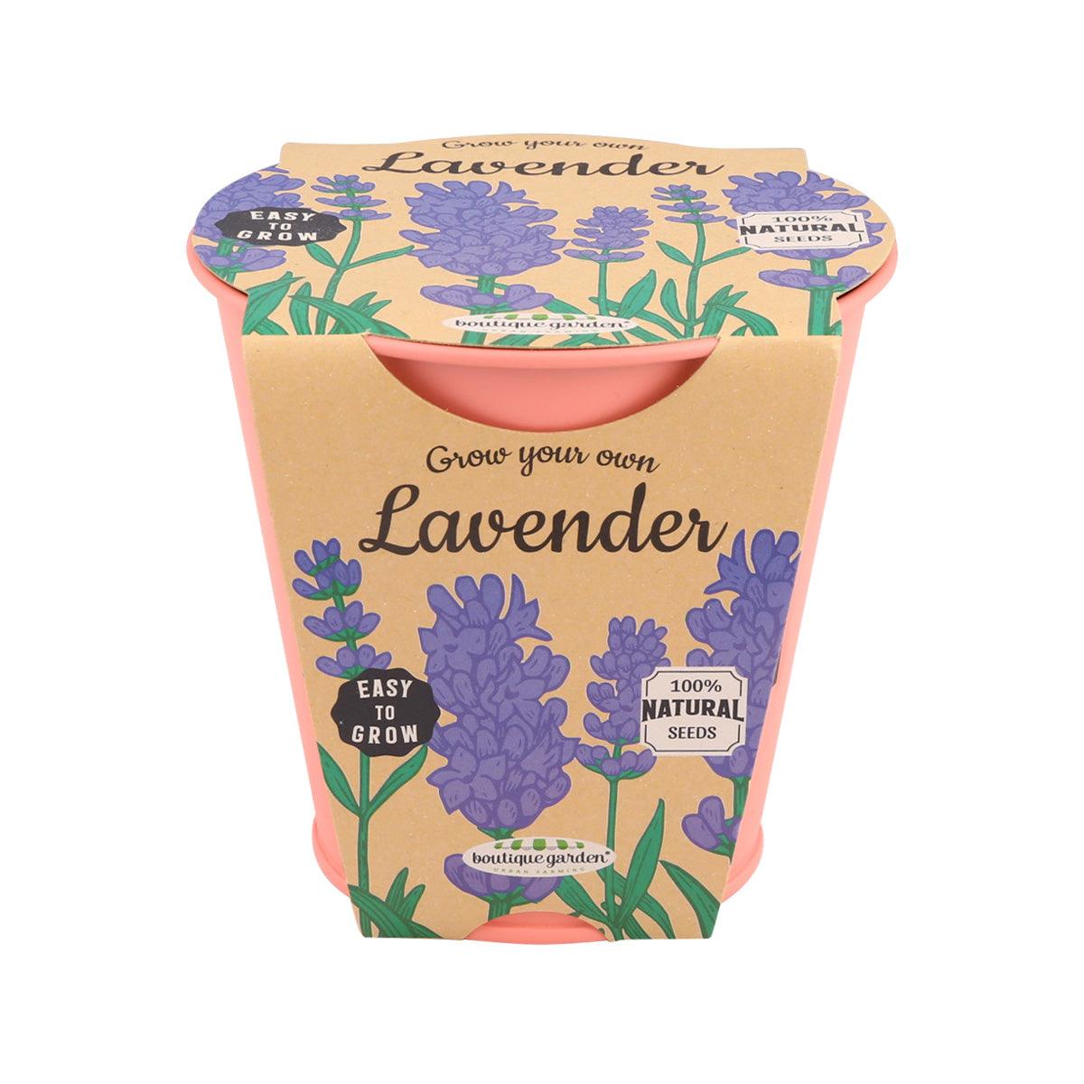 Lavender zinc pot planter with purple flower artwork