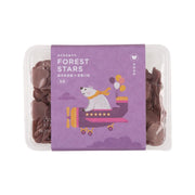 Purple sweet potato noodles in clear plastic tub with Forest Stars label on front