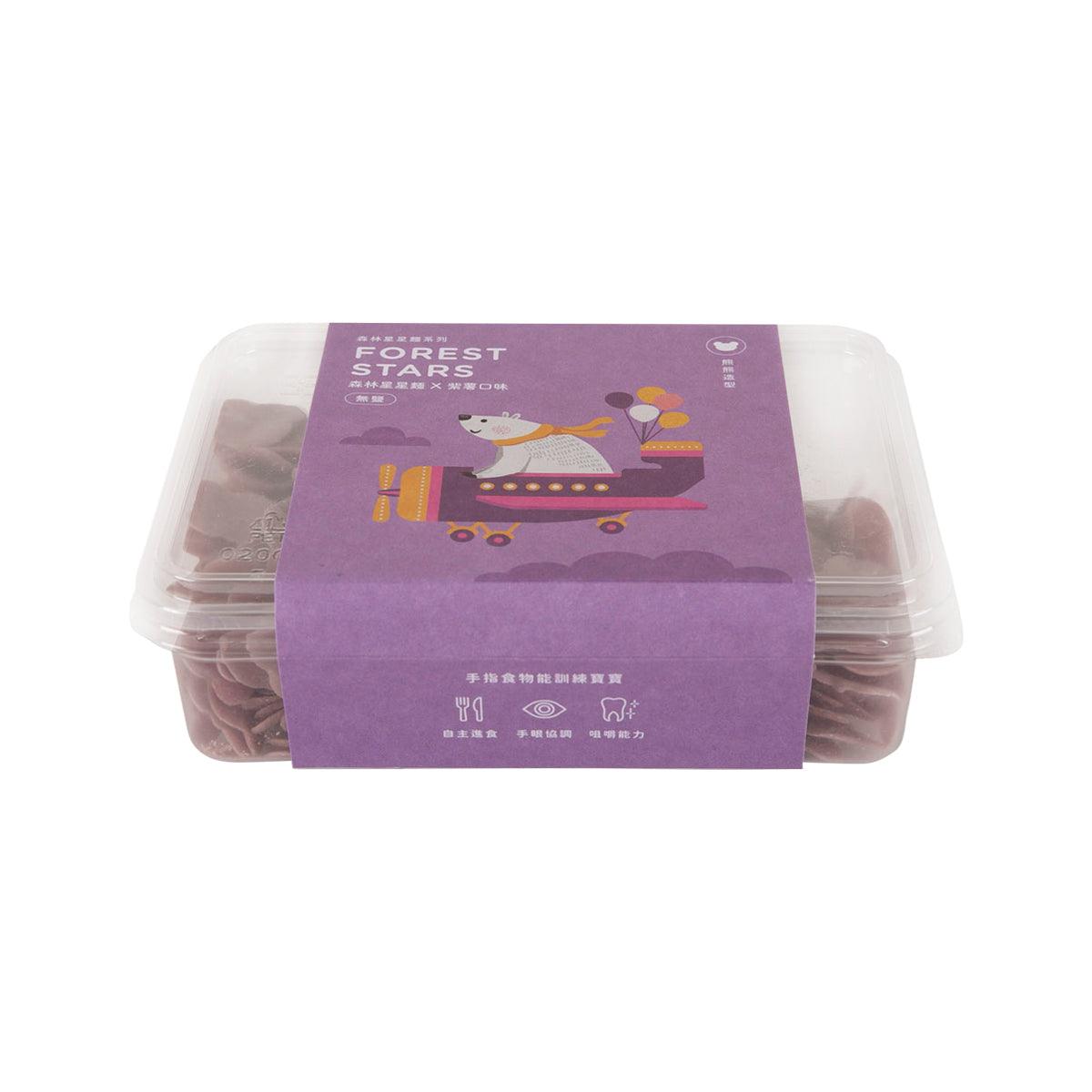 Purple sweet potato noodles tub with Forest Stars label on front under sealed lid