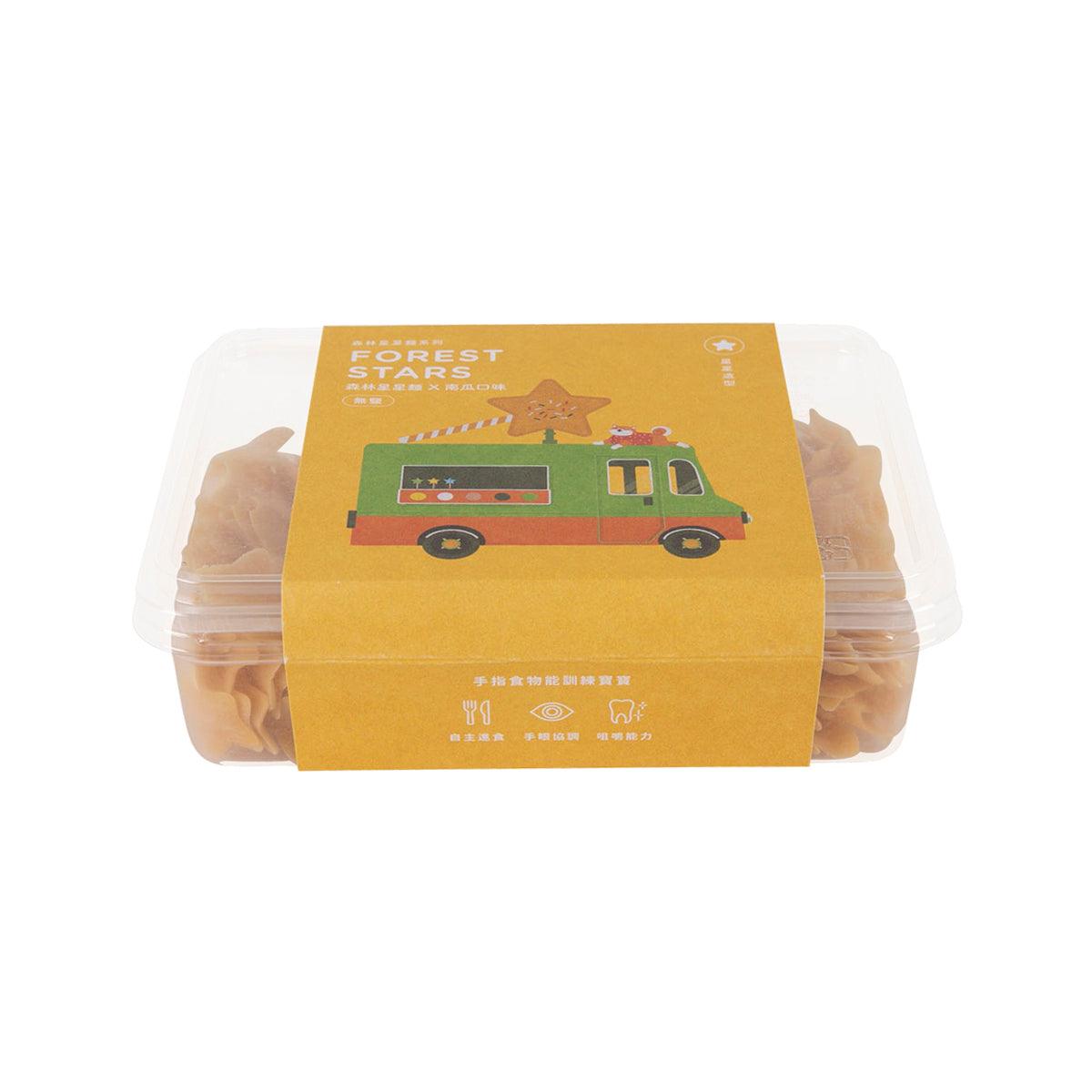 Forest Stars pumpkin star noodles in clear clamshell with illustrated truck label