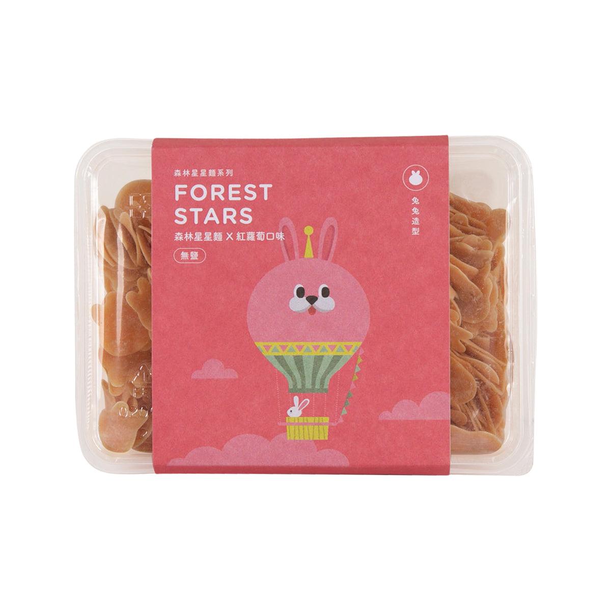 Carrot star-shaped noodles in clear plastic container with red branded label