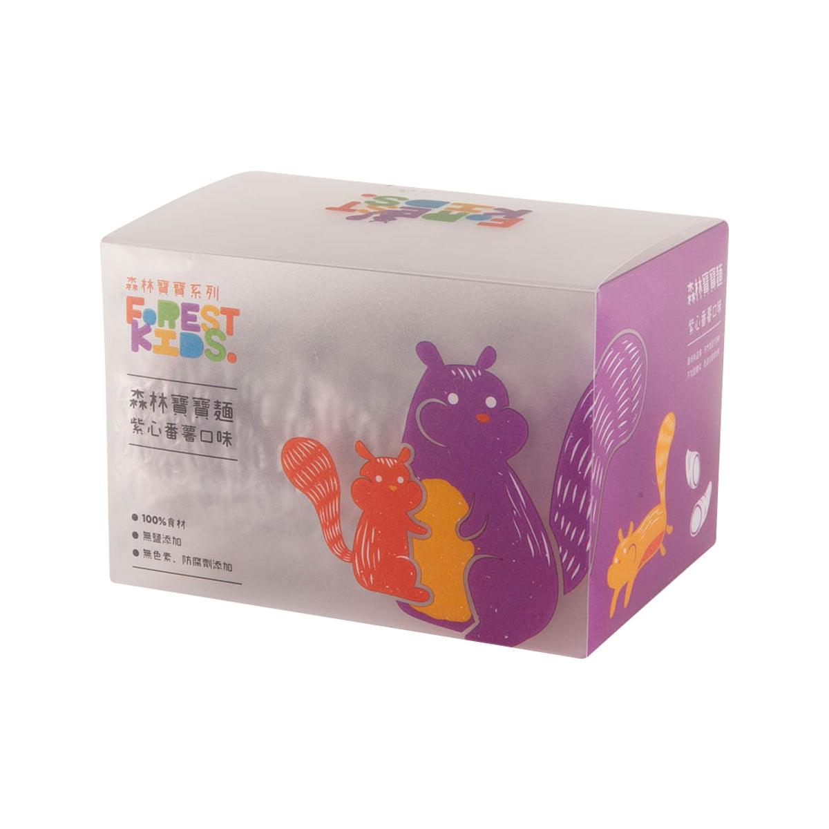 Purple sweet potato kids noodles carton side with purple bunny illustration