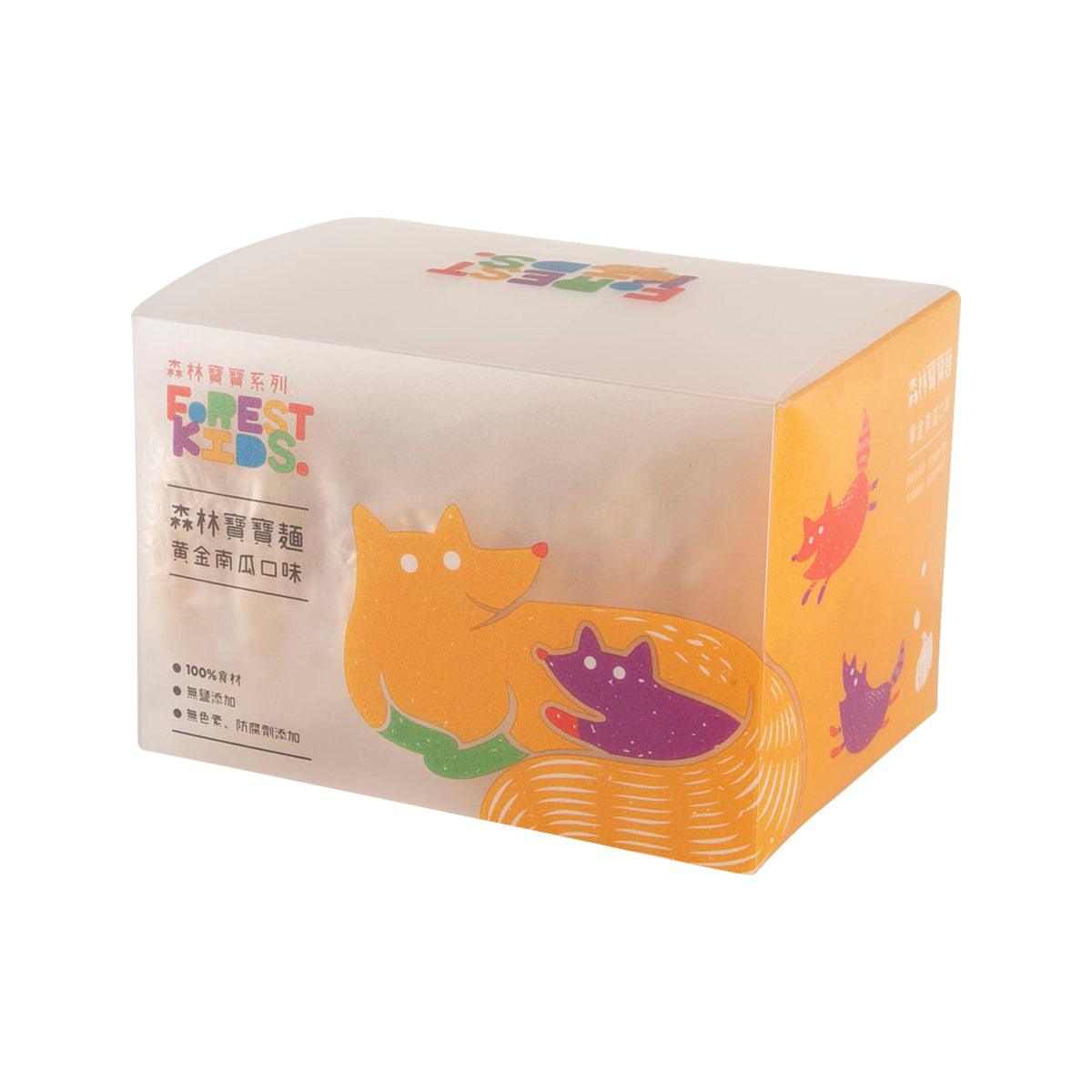 FOREST NOODLE kids pumpkin noodles box showing side cartoon animals and stripes