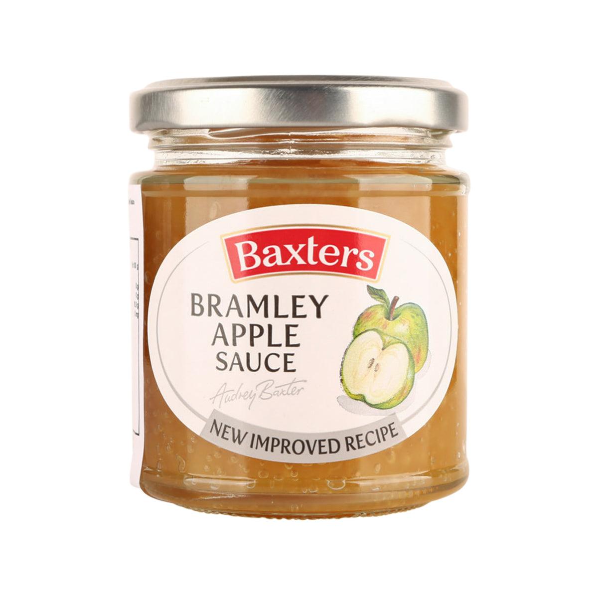 Baxters Bramley apple sauce jar with clear label and metal lid
