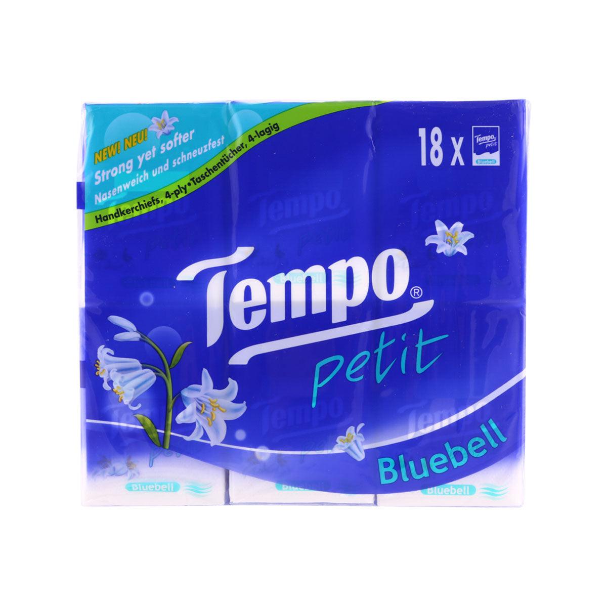 Tempo Petit pocket tissue pack, Bluebell blue with floral print, 18-count