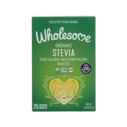Wholesome Organic Stevia zero-calorie sweetener blend box, 75 individual packets