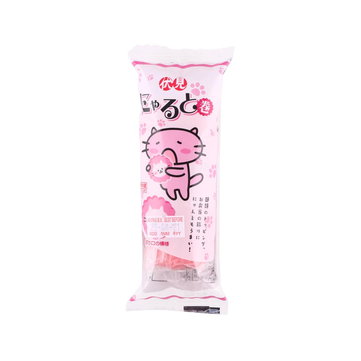Cat-shaped narutomaki fish cake in clear pink package, sealed
