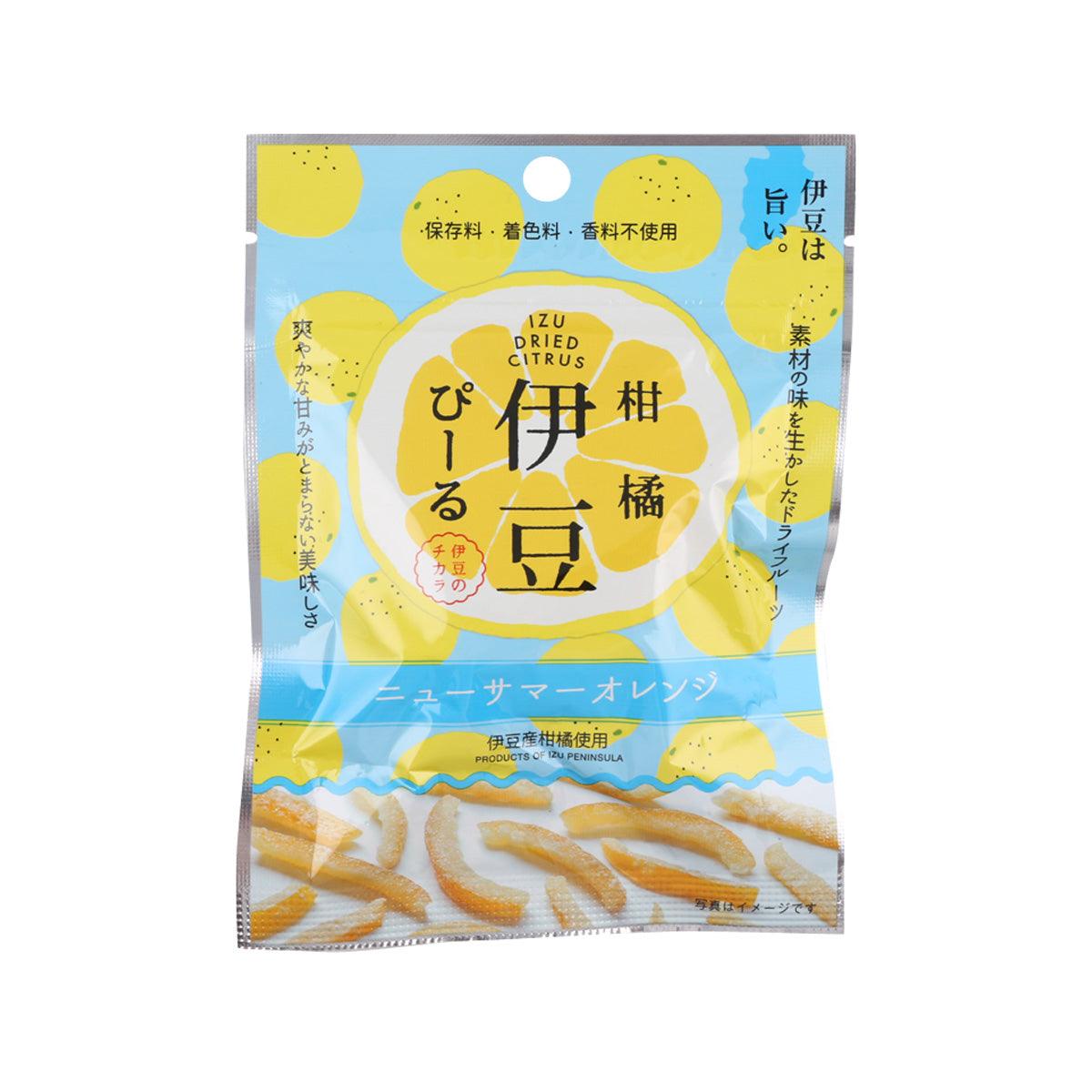Dried citrus peel snack in sealed plastic pouch