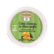 Jar lid with organic candied lemon peel cubes, 150 g