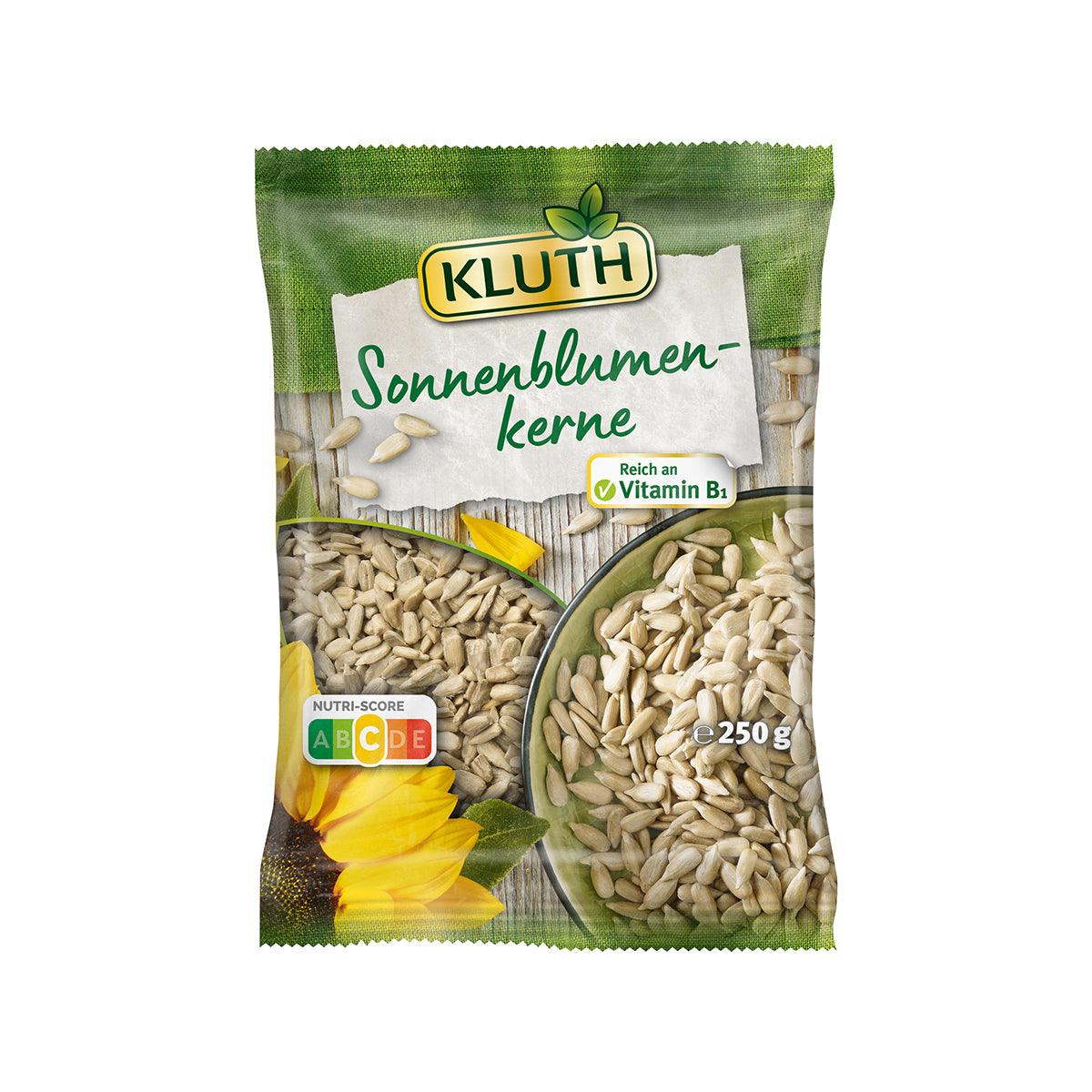 KLUTH raw sunflower seed bag, 250g, green package with visible kernels