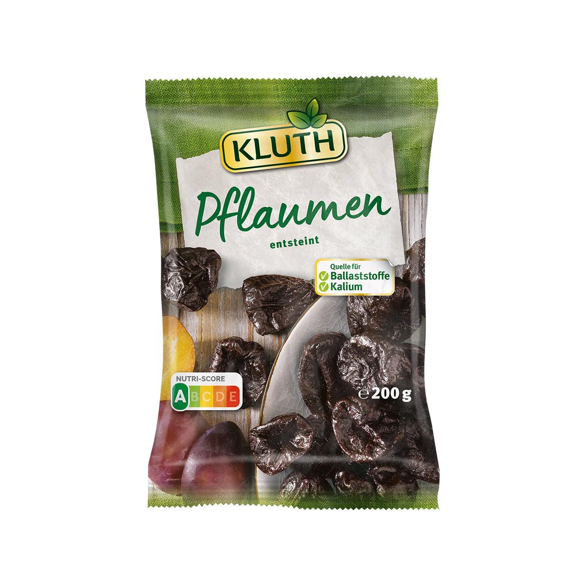 KLUTH dried pitted prunes 200g in resealable pouch with dark prune pieces