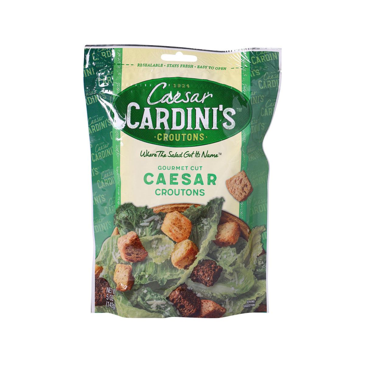 CARDINI'S Caesar croutons bag, gourmet cut crouton cubes, green packaging