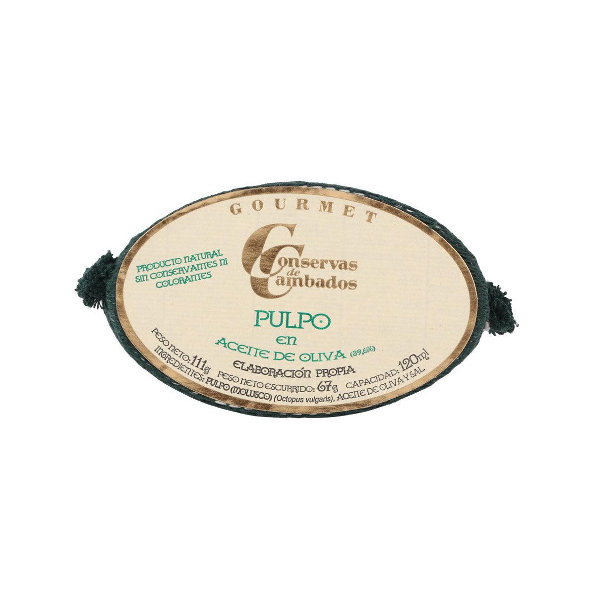 Conservas de Cambados pulpo in olive oil tin lid with product label