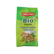NOBERASCO organic roasted pistachios bag, green Bio Organic packaging, no added salt