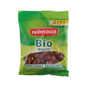Organic shelled hazelnuts in green retail bag