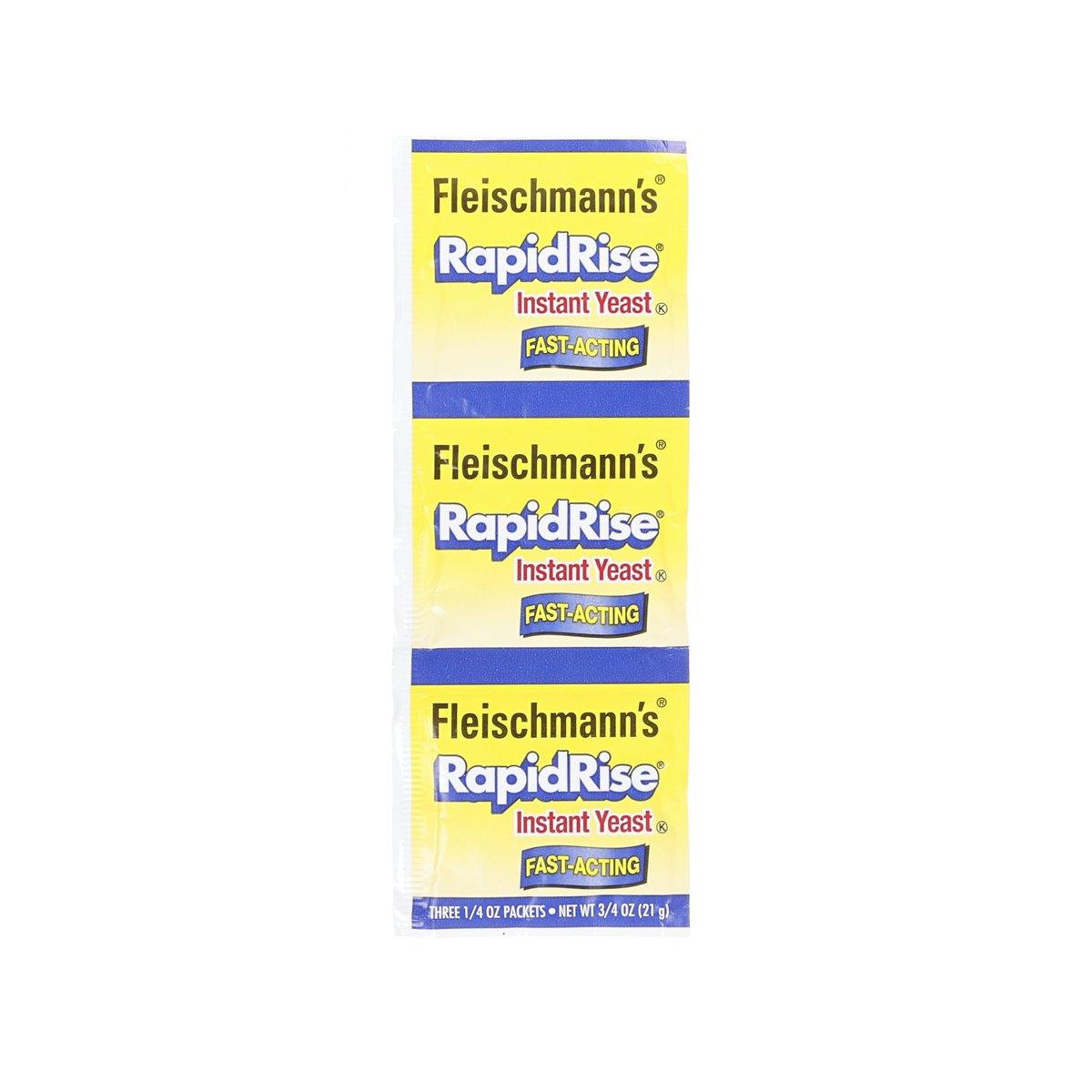 Fleischmann's RapidRise instant yeast sachets, three 21 g packets