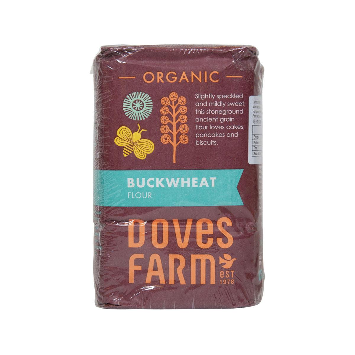 DOVES FARM organic buckwheat flour bag in brown pouch, front label visible