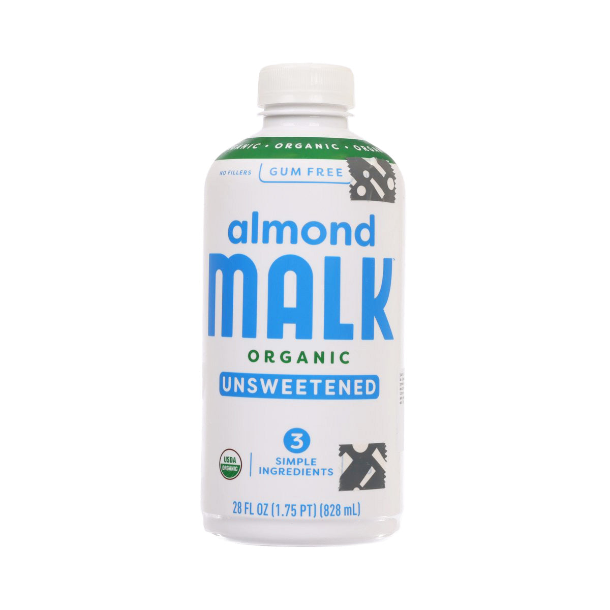 MALK organic unsweetened almond drink bottle, 28 fl oz (828 mL)