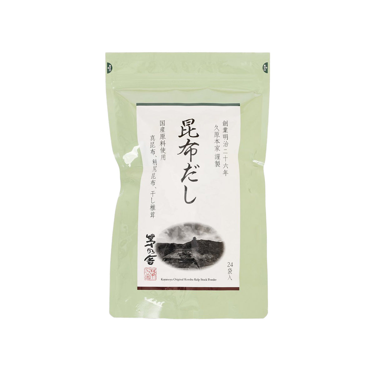 KAYANOYA kelp stock powder pouch, 144 g, front label with dark powder photo