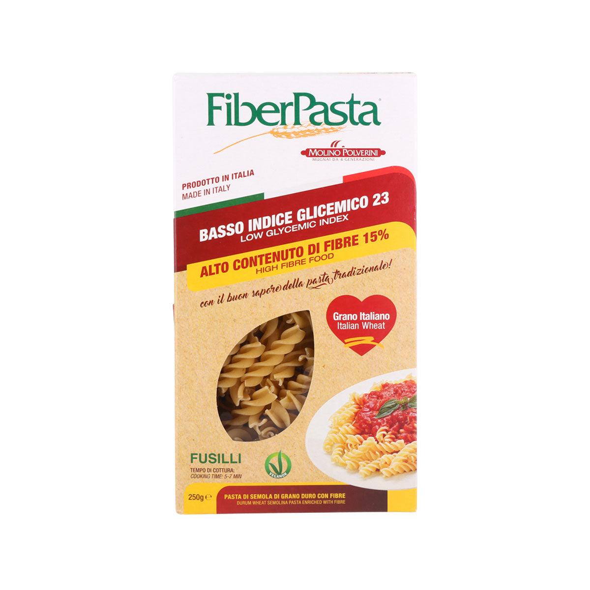 FiberPasta low glycemic fusilli pasta pack, 250g bag with spiral fusilli photo