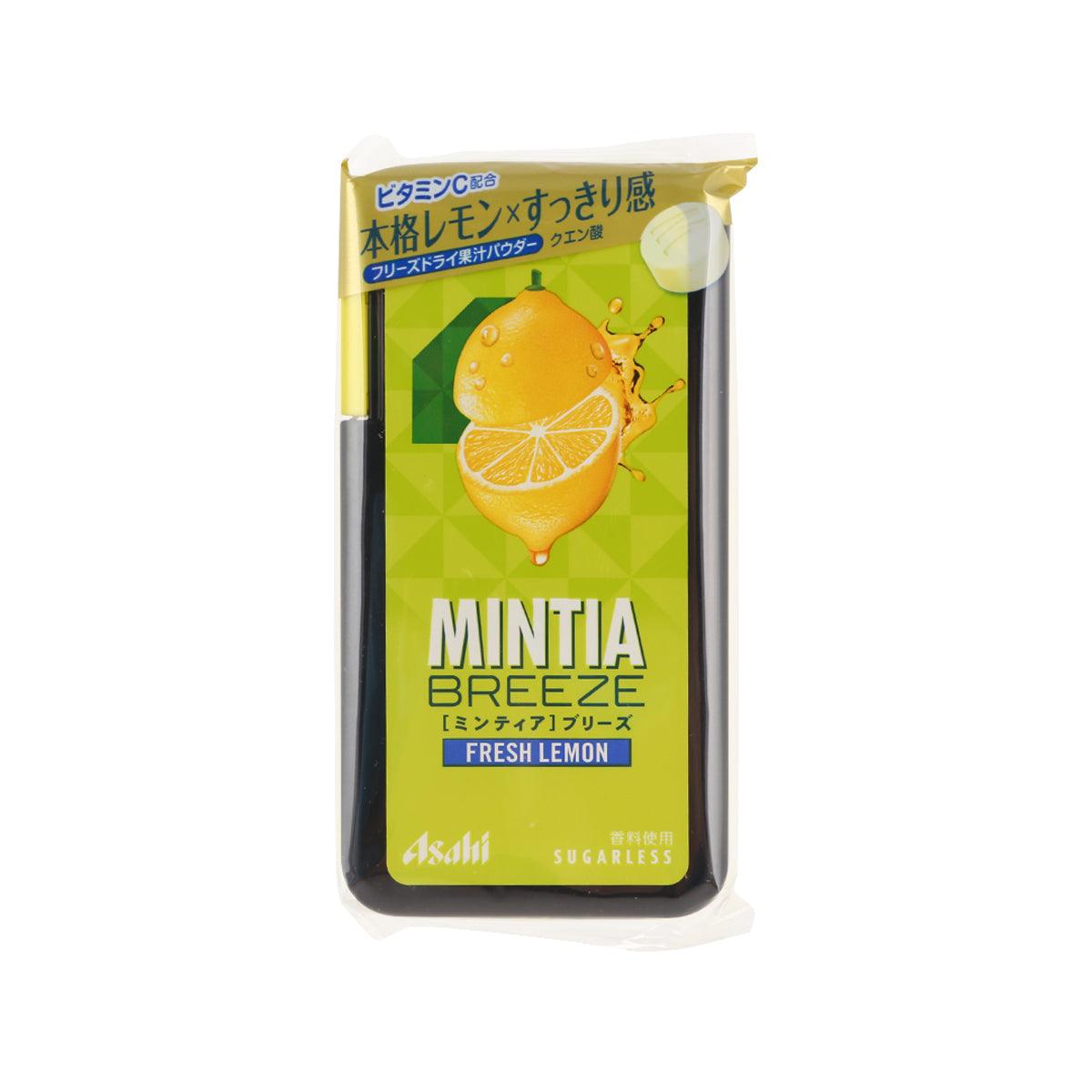 ASAHI Mintia Breeze fresh lemon candy pouch, yellow with lemon graphic