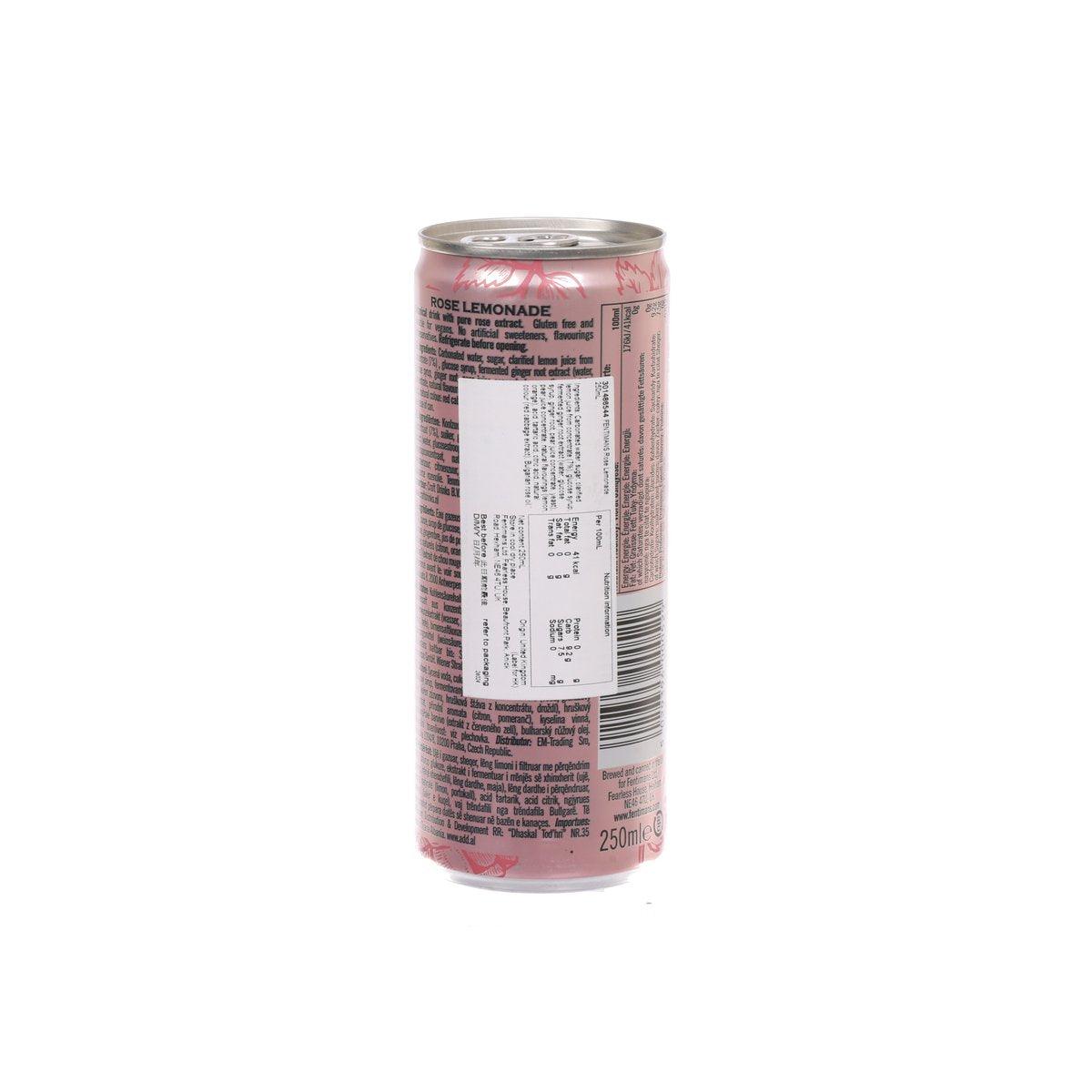 FENTIMANS Rose Lemonade drink can, pink back label with serving info