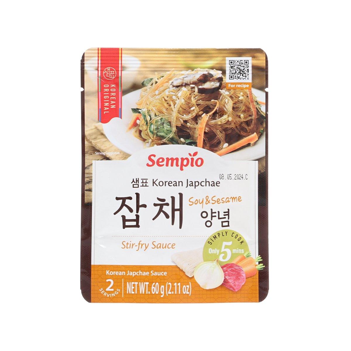 SEMPIO Korean Japchae stir-fry sauce pouch, soy & sesame flavor, 60 g front label