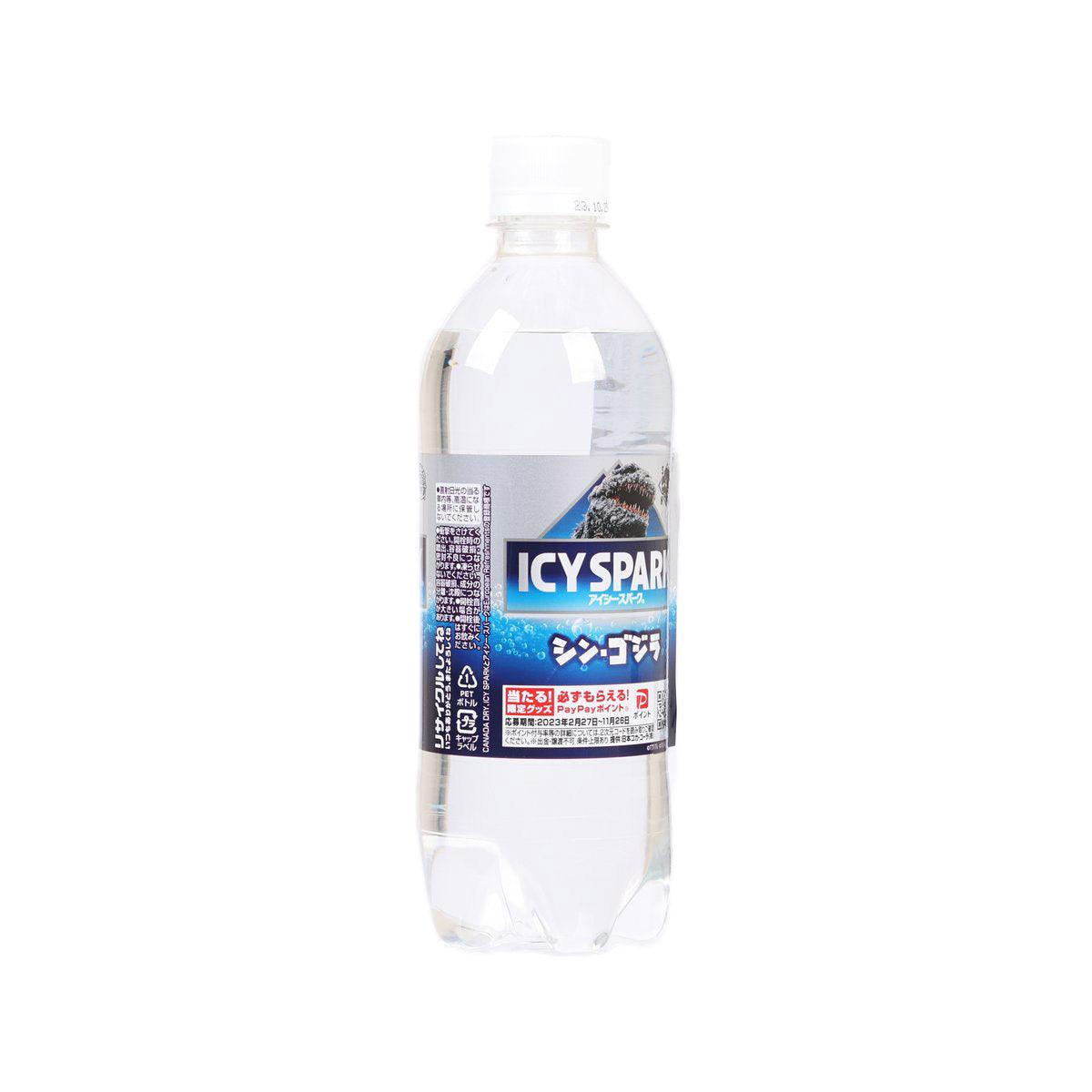 ICY SPARK strong carbonated water bottle, clear plastic with blue back label
