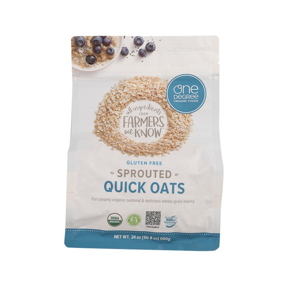 ONE DEGREE sprouted quick oats gluten-free bag, net wt 24 oz (680 g)