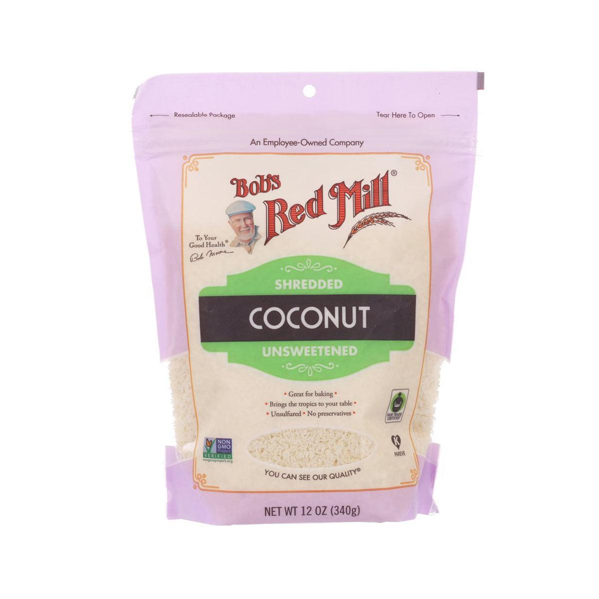 BOB'S RED MILL shredded coconut, unsweetened pouch, 340g, front view