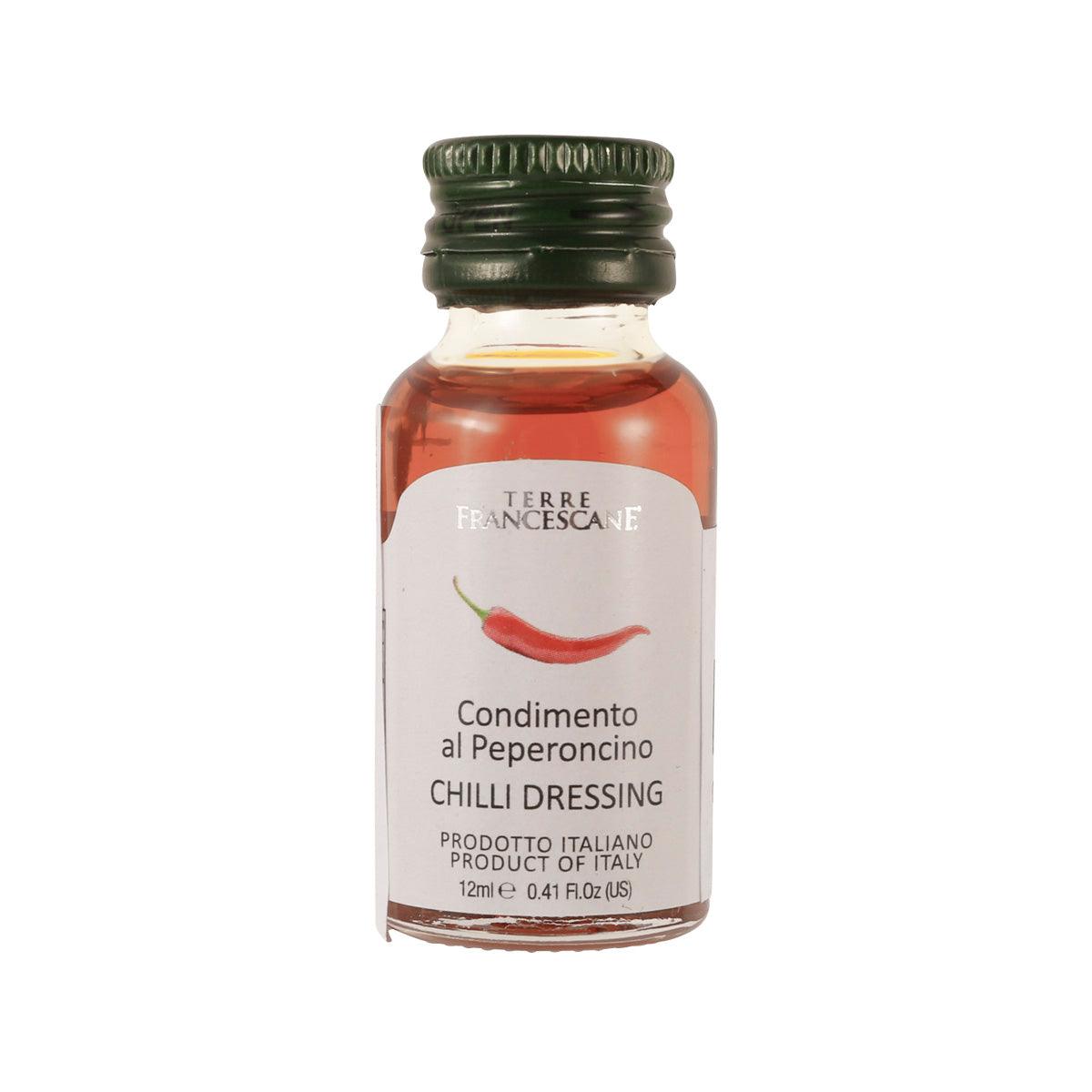 Chili dressing bottle, 12 mL, with green cap and red pepper condiment label