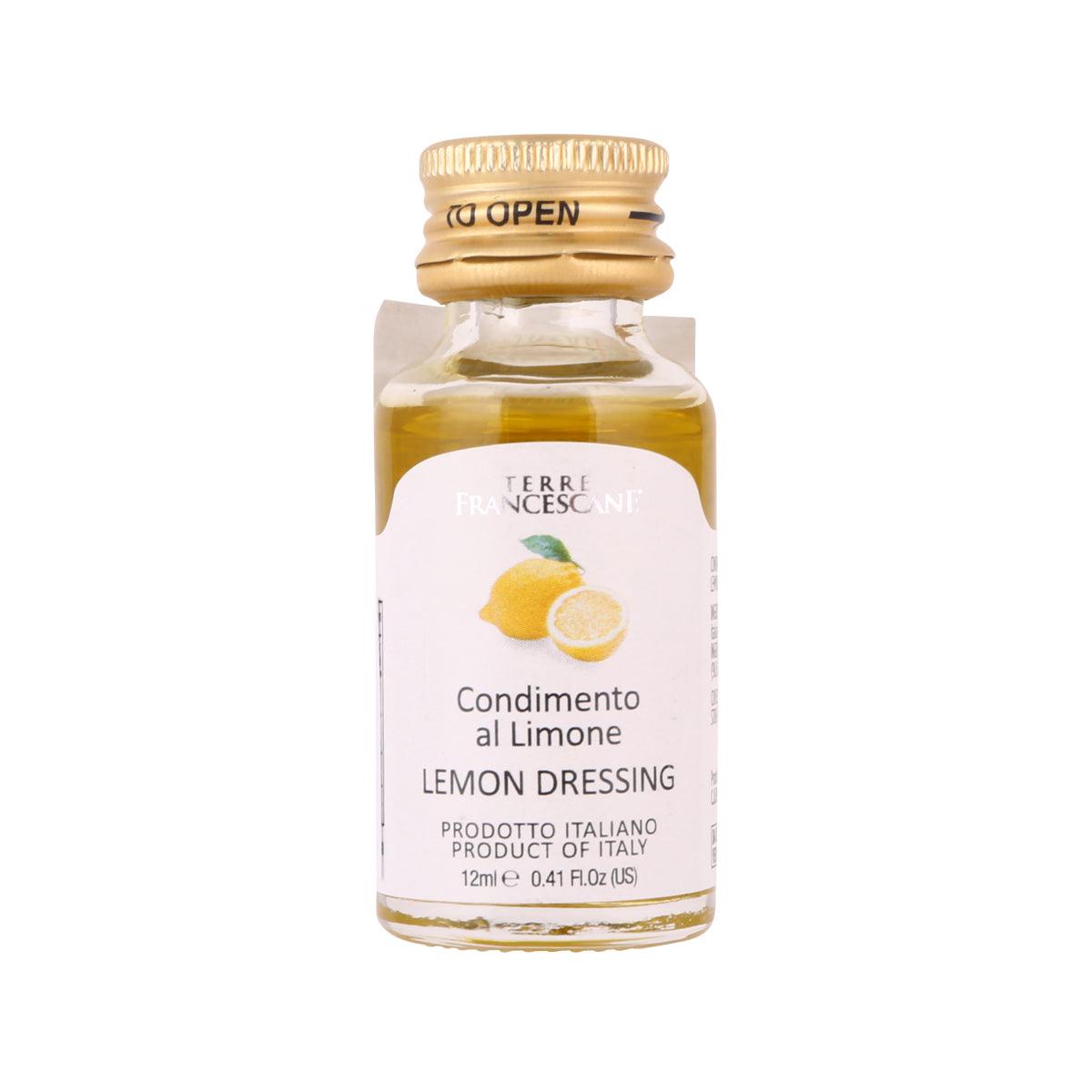 Lemon dressing bottle with gold cap, 12 mL, front label with lemon slices