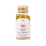 Garlic dressing bottle, small glass jar with gold cap and cream label