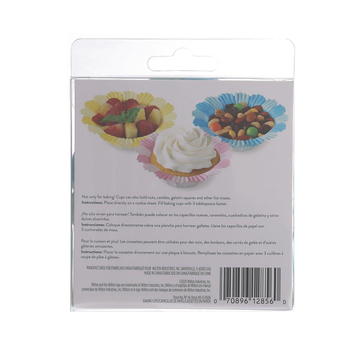 Back of Easter baking cup pack with cupcake images and usage instructions